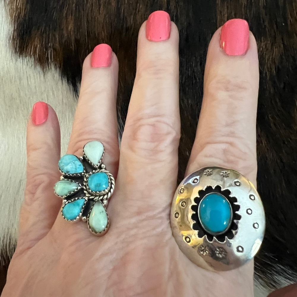 ❤️ Kingman Turquoise Shadowbox Statement Navajo Western Sterling Ring Size 9.5 - Picture 4 of 13